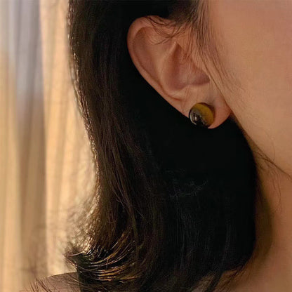 Tiger's Eye Round Stud Earrings