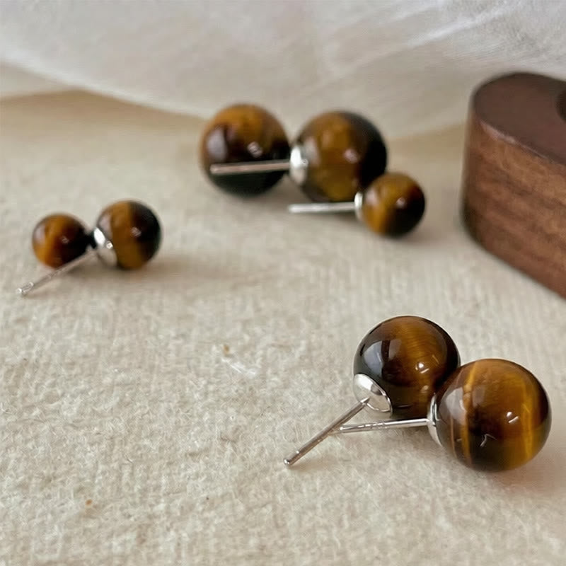 Tiger's Eye Round Stud Earrings