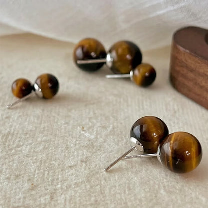 Tiger's Eye Round Stud Earrings