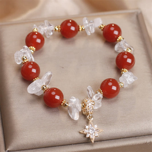 Red Agate Clear Quartz Hexagram Charm Bracelet