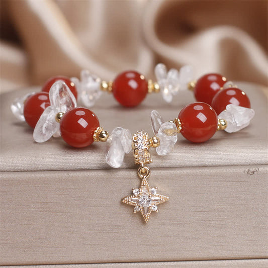 Red Agate Clear Quartz Hexagram Charm Bracelet by Worn Within