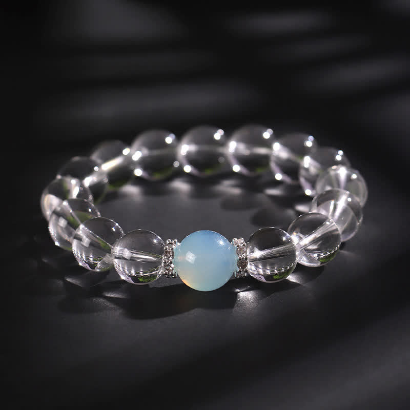 8–12mm Armband aus klarem Quarz und Aquamarin