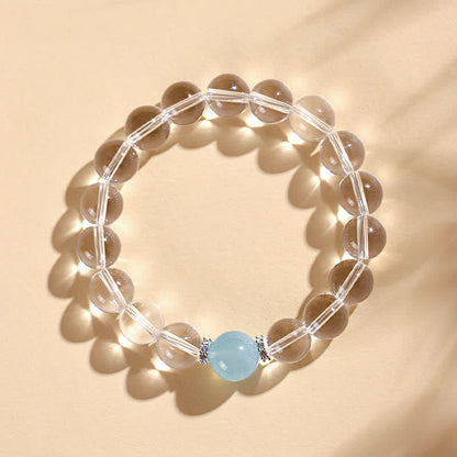 8–12mm Armband aus klarem Quarz und Aquamarin