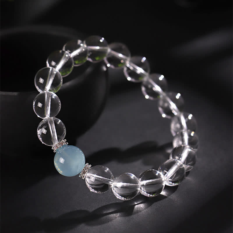 8–12mm Armband aus klarem Quarz und Aquamarin