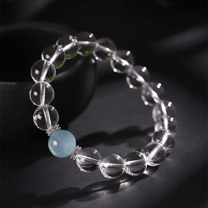 8–12mm Armband aus klarem Quarz und Aquamarin