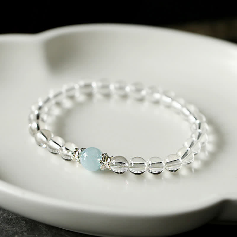 14–15cm Clear Quartz Aquamarine Bracelet