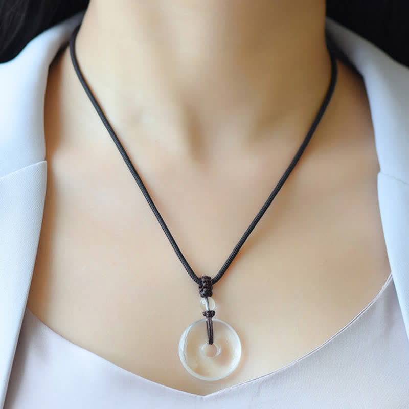 Clear Quartz Peace Buckle Rope Necklace