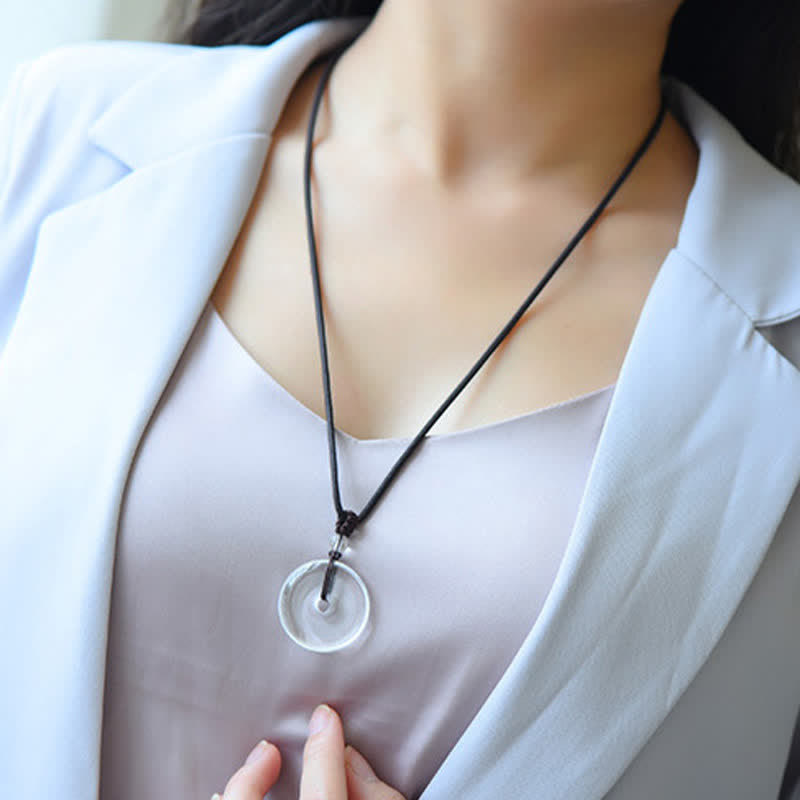 Clear Quartz Peace Buckle Rope Necklace