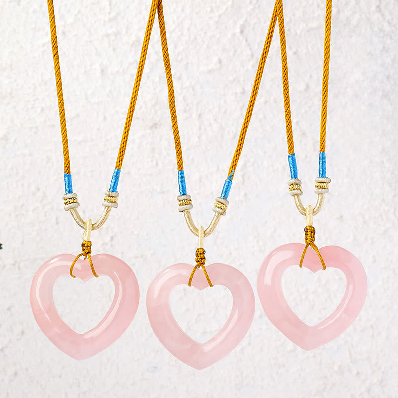 Rose Quartz Hollow Heart Necklace by Worn Within