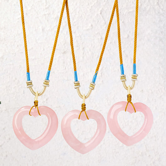 Rose Quartz Hollow Heart Necklace by Worn Within