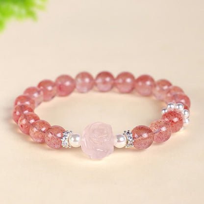 Strawberry Quartz Rose Beaded Bracelet