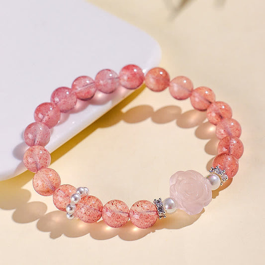 Strawberry Quartz Rose Beaded Bracelet by Worn Within