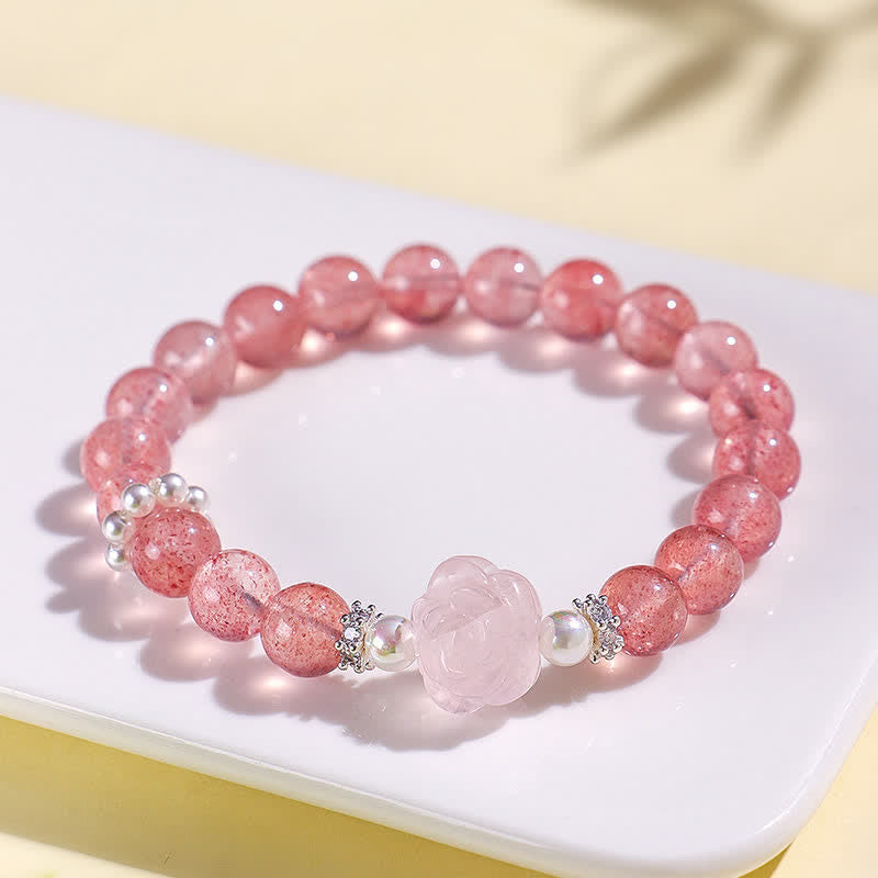 Strawberry Quartz Rose Beaded Bracelet