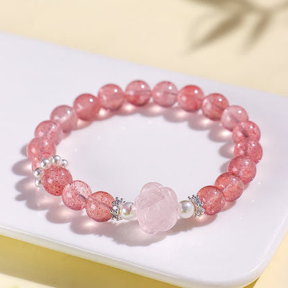 Strawberry Quartz Rose Beaded Bracelet