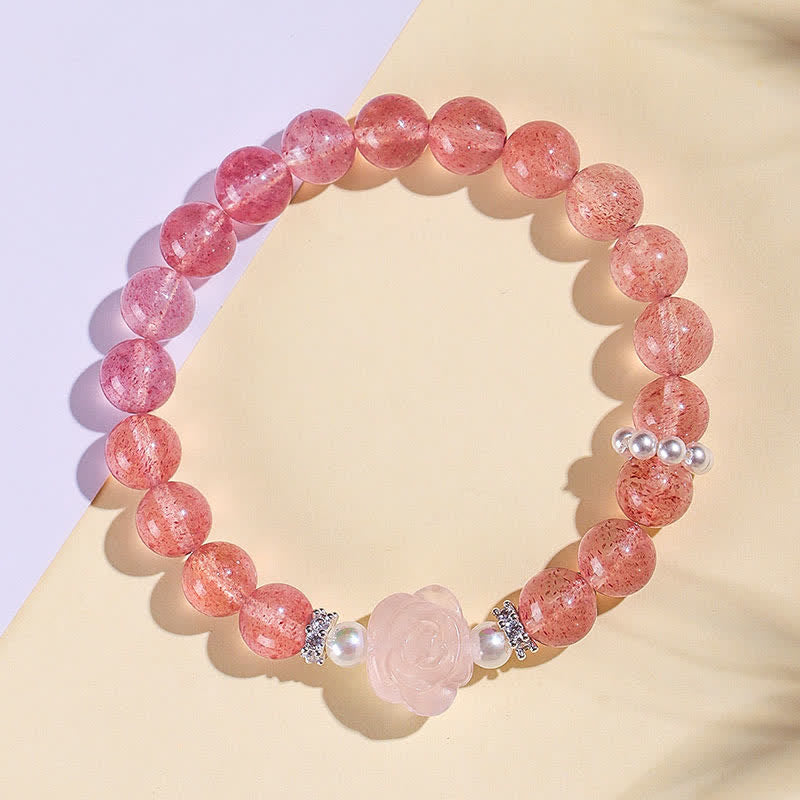 Strawberry Quartz Rose Beaded Bracelet