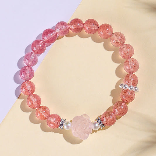Strawberry Quartz Rose Beaded Bracelet