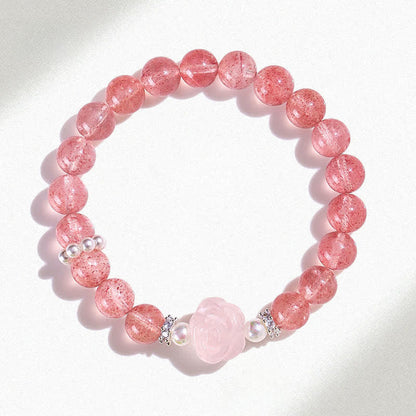 Strawberry Quartz Rose Beaded Bracelet