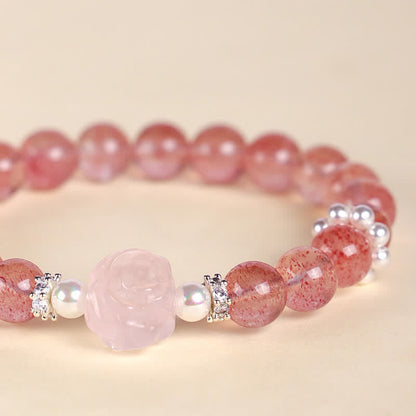 Strawberry Quartz Rose Beaded Bracelet