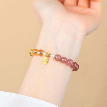 Strawberry Quartz Citrine Fu Character Bracelet