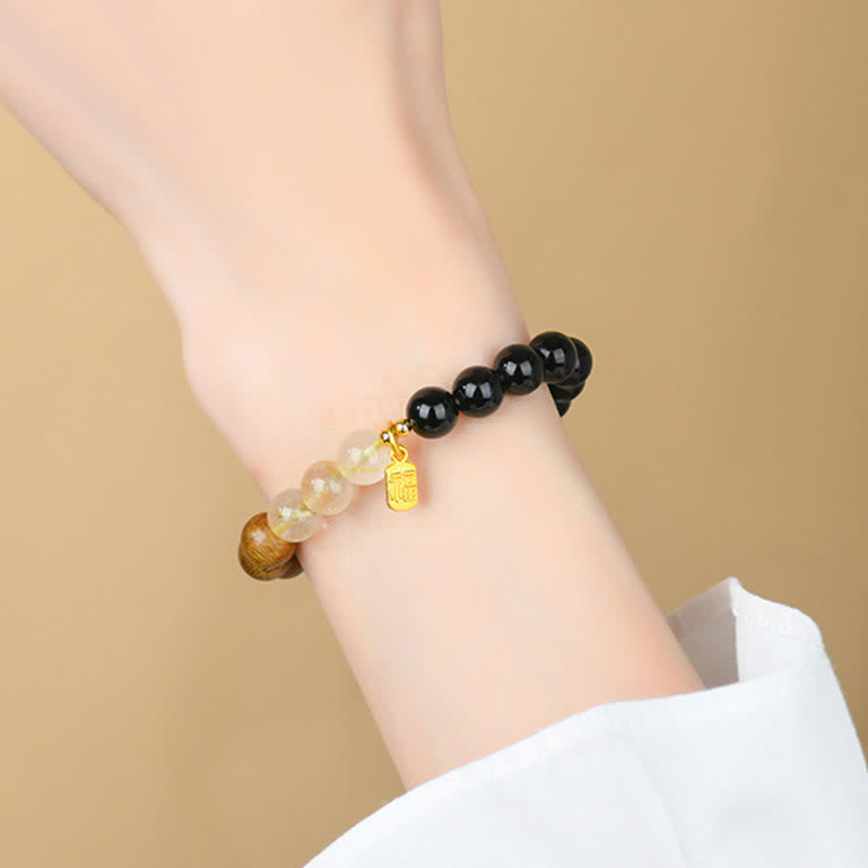 Strawberry Quartz Citrine Fu Character Bracelet