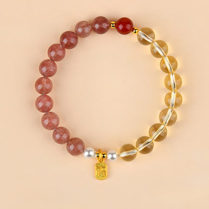 Strawberry Quartz Citrine Fu Character Bracelet by Worn Within