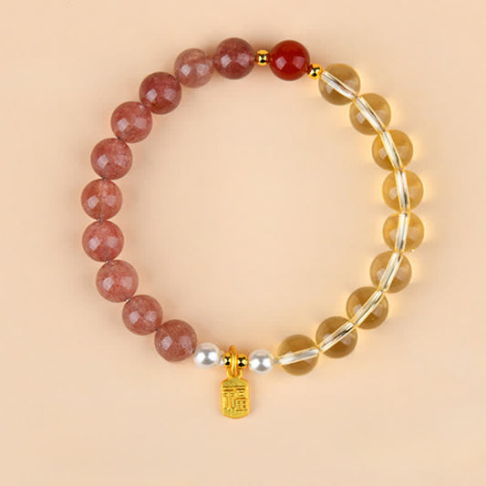 Strawberry Quartz Citrine Fu Character Bracelet by Worn Within
