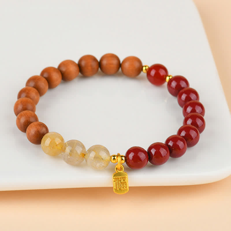 Strawberry Quartz Citrine Fu Character Bracelet