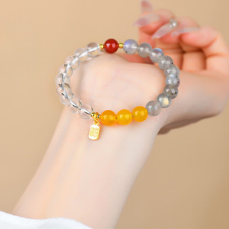 Strawberry Quartz Citrine Fu Character Bracelet