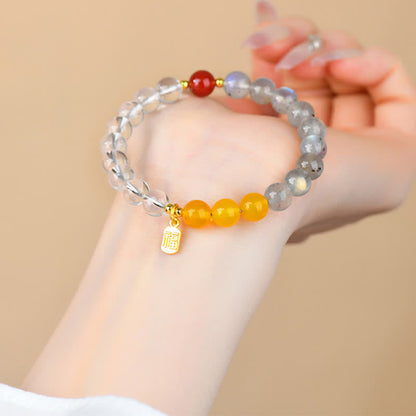 Strawberry Quartz Citrine Fu Character Bracelet