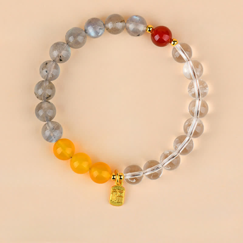 Strawberry Quartz Citrine Fu Character Bracelet