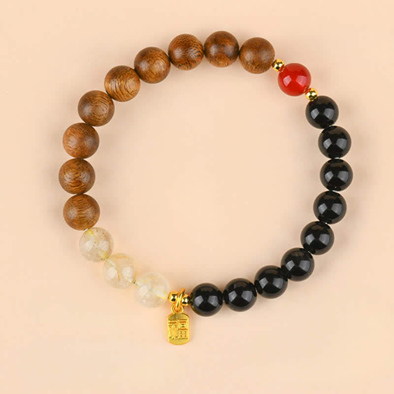 Strawberry Quartz Citrine Fu Character Bracelet