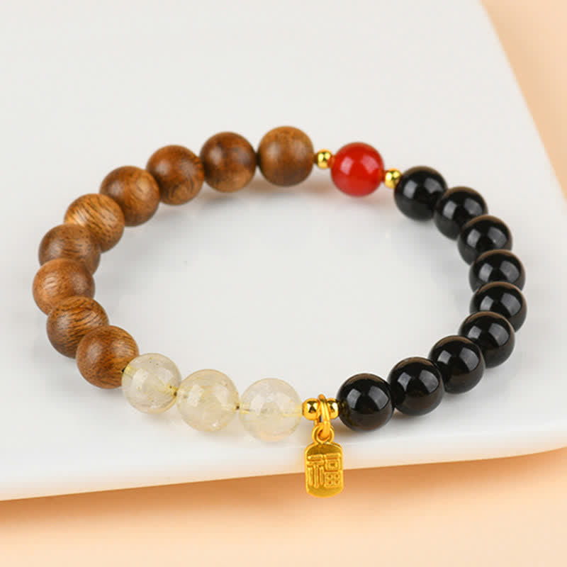 Strawberry Quartz Citrine Fu Character Bracelet