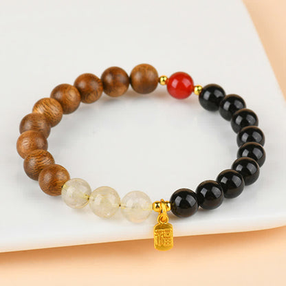 Strawberry Quartz Citrine Fu Character Bracelet