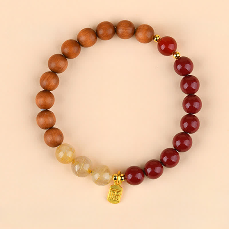 Strawberry Quartz Citrine Fu Character Bracelet