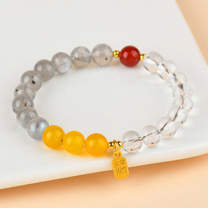 Strawberry Quartz Citrine Fu Character Bracelet