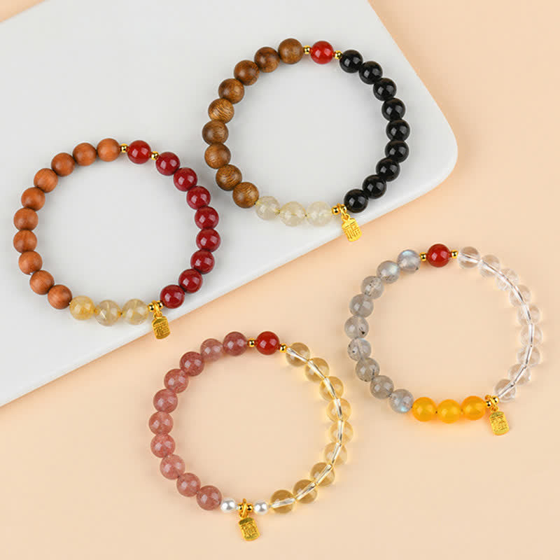 Strawberry Quartz Citrine Fu Character Bracelet