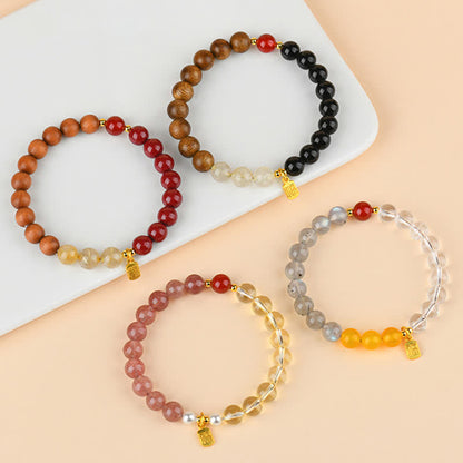 Strawberry Quartz Citrine Fu Character Bracelet