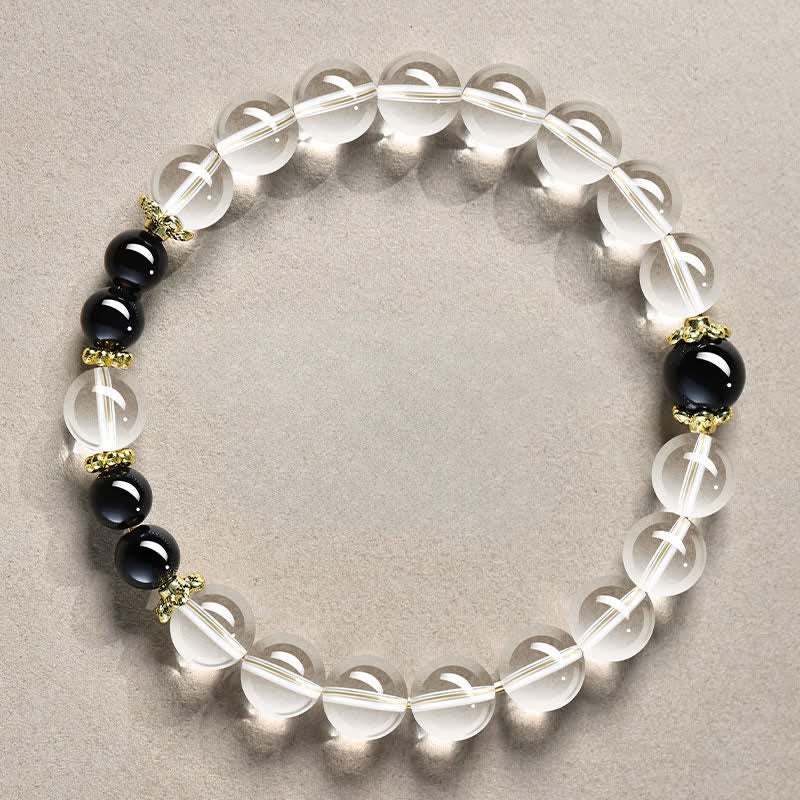 Clear Quartz Obsidian Bead Bracelet by Worn Within