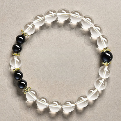 Clear Quartz Obsidian Bead Bracelet by Worn Within