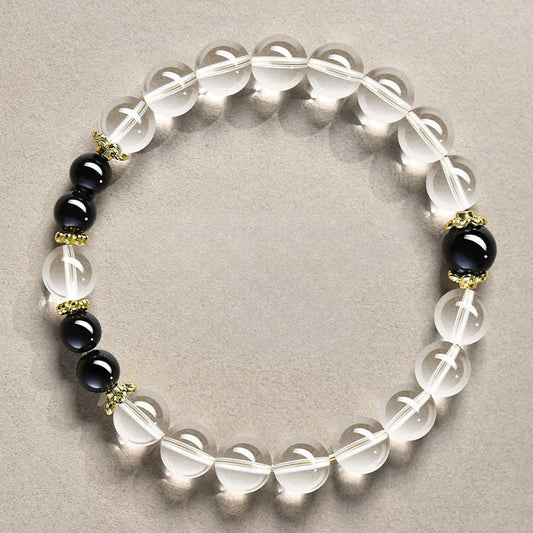 Clear Quartz Obsidian Bead Bracelet by Worn Within