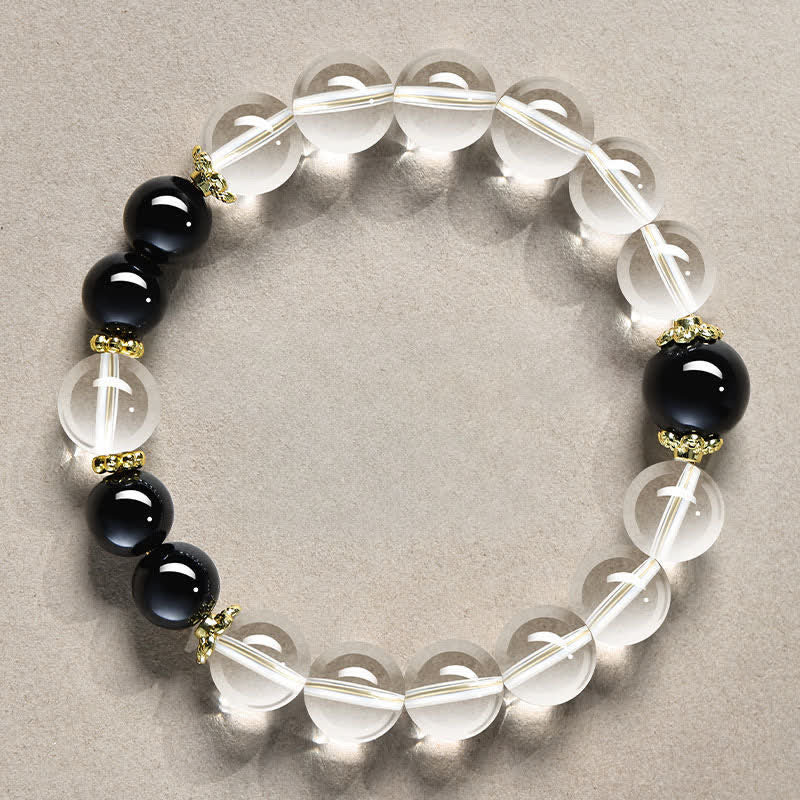Clear Quartz Obsidian Bead Bracelet