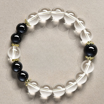 Clear Quartz Obsidian Bead Bracelet