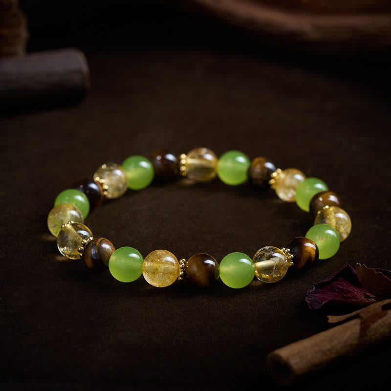 Citrine Tiger's Eye Green Jade Bracelet