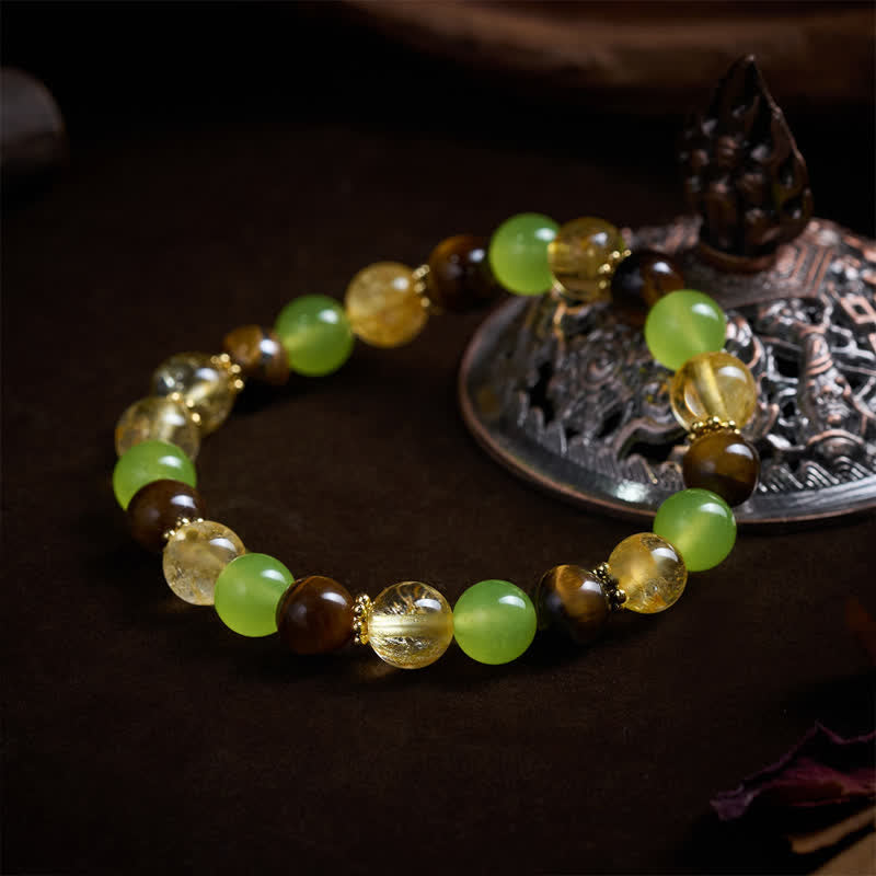 Citrine Tiger's Eye Green Jade Bracelet
