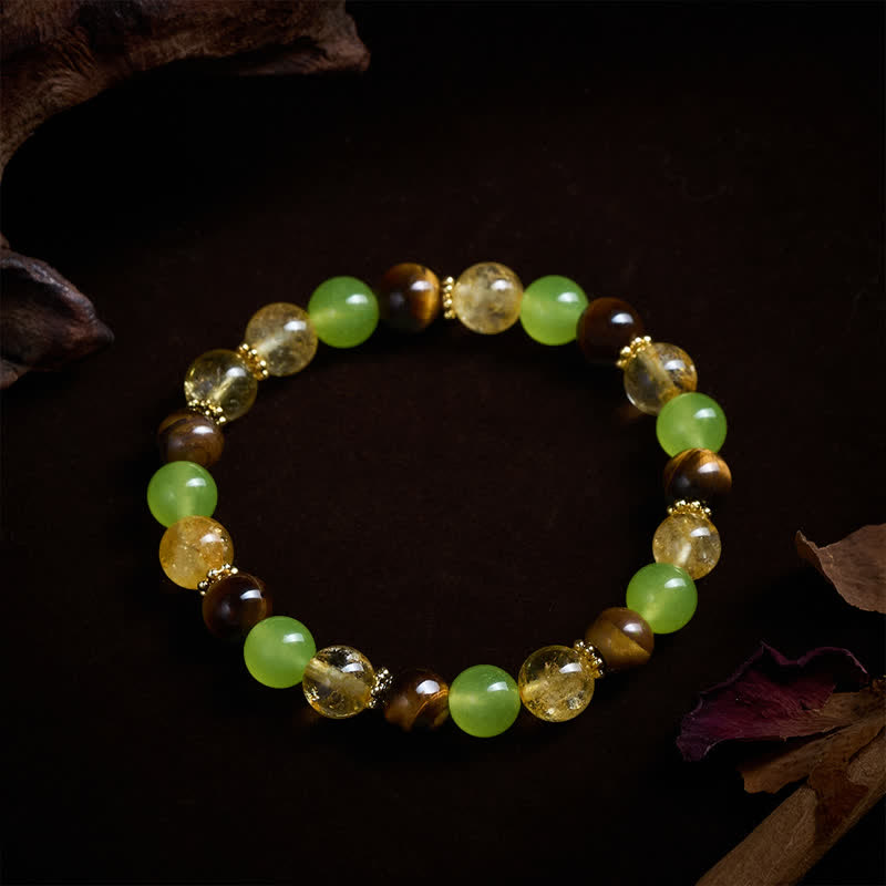 Citrine Tiger's Eye Green Jade Bracelet