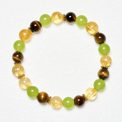 Citrine Tiger's Eye Green Jade Bracelet
