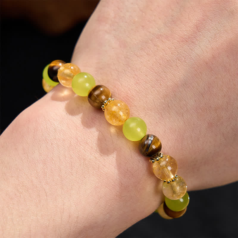 Citrine Tiger's Eye Green Jade Bracelet