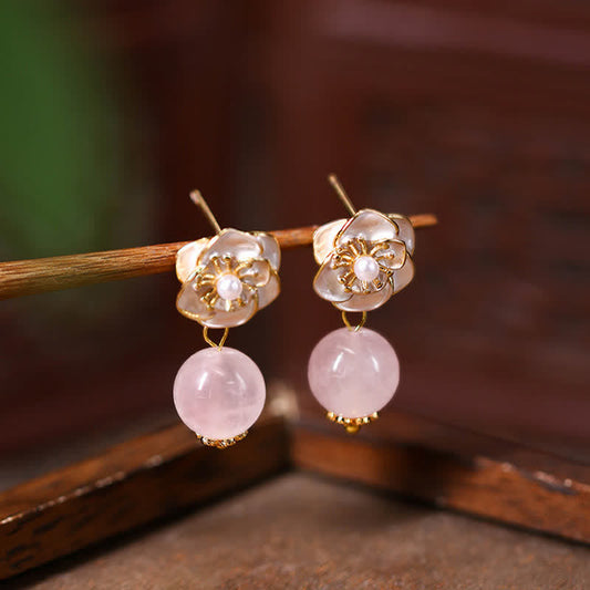 Rose Quartz Camellia Drop Earrings by Worn Within