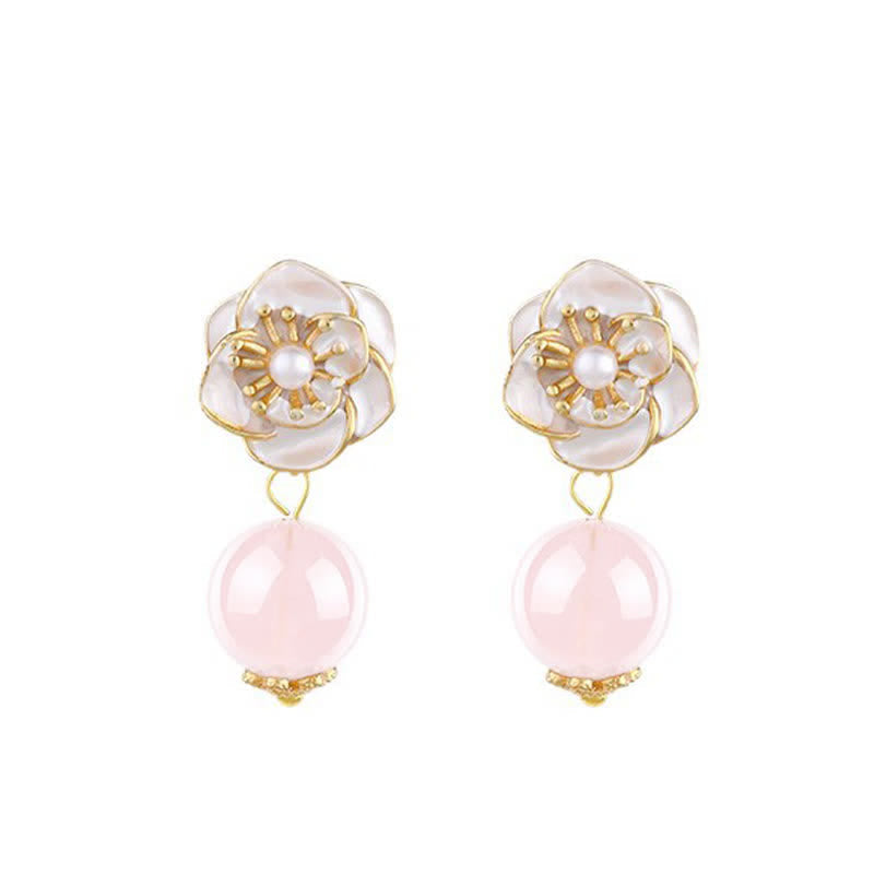 Rose Quartz Camellia Drop Earrings