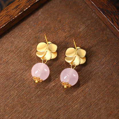 Rose Quartz Camellia Drop Earrings